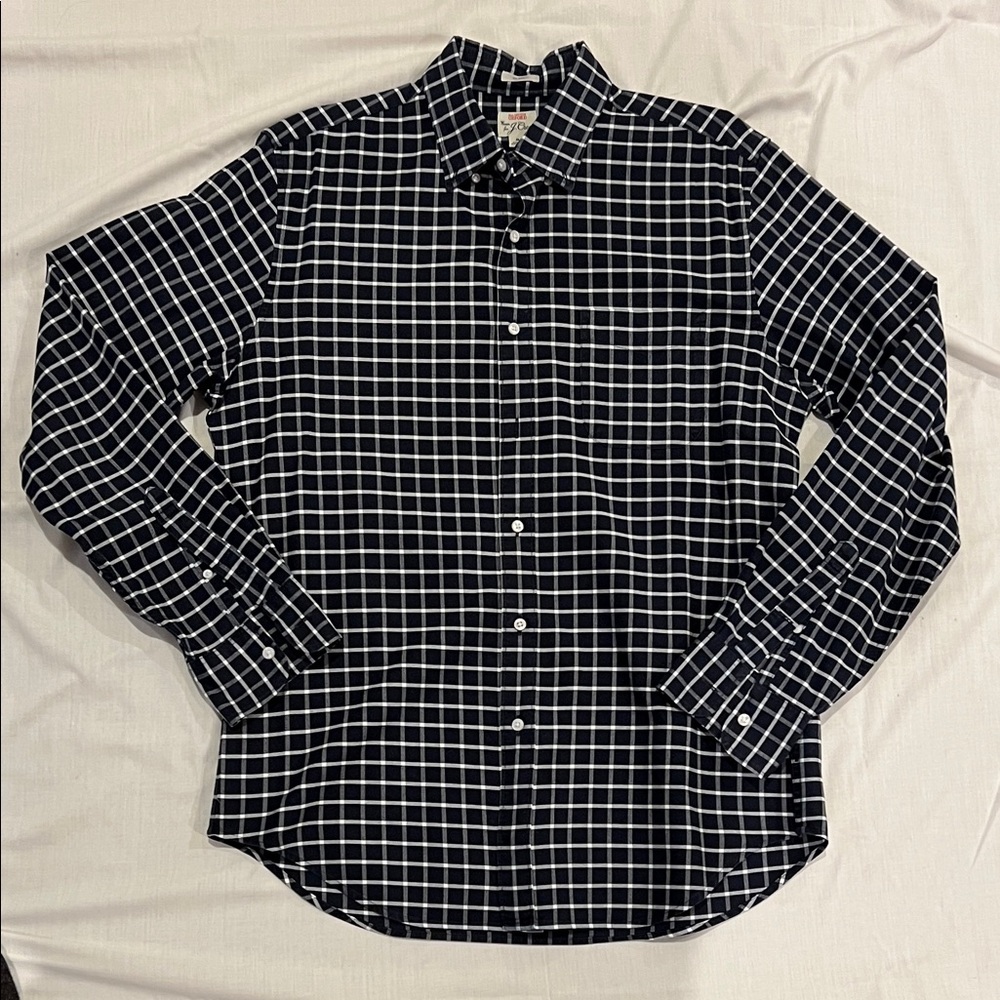 J. Crew Men's Navy and White Grid Oxford Shirt